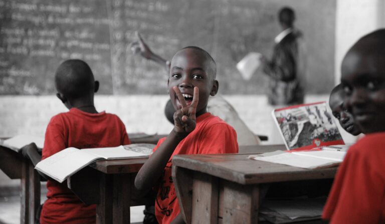 Girls attending class in a classroom